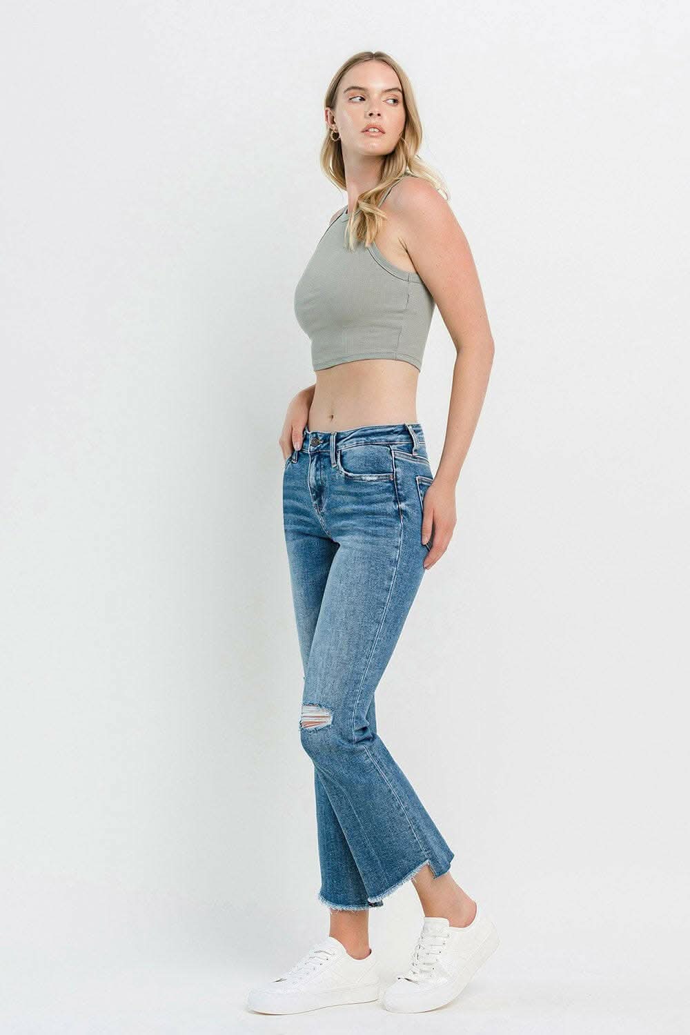Vervet by Flying Monkey Full Size Mid Rise Distressed Cropped Flare Jeans - Love Salve